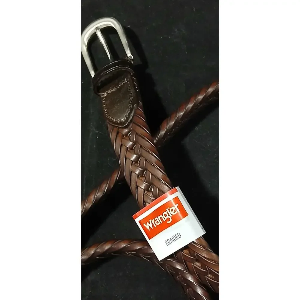 Wrangler Leather Braided Belt Size 48 Bonded Leather Dark Brown Chestnut